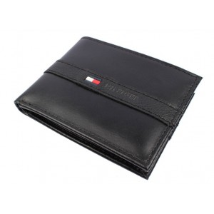 Tommy Hilfiger Men's Leather Ranger Passcase Billfold Wallet - Black